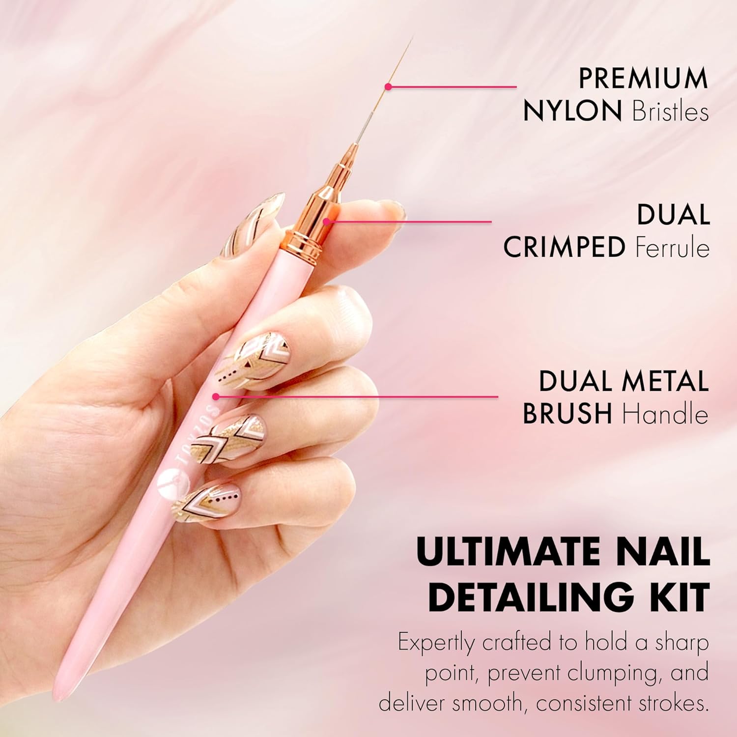 Thin Nail Art Brush Set - Professional Detailing Liner Brushes with Rose Gold Accents for Intricate Nail Art Designs
