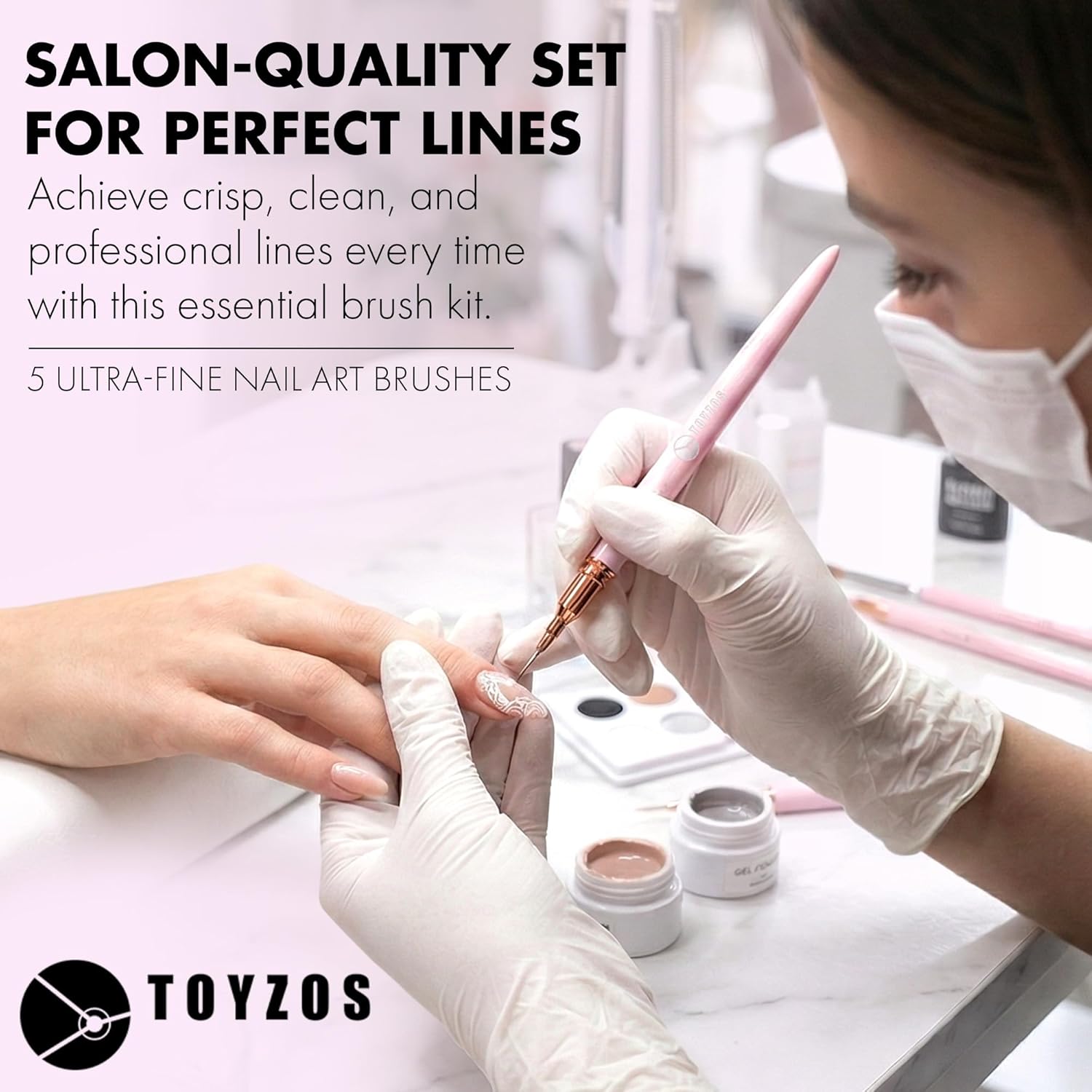 Thin Nail Art Brush Set - Professional Detailing Liner Brushes with Rose Gold Accents for Intricate Nail Art Designs