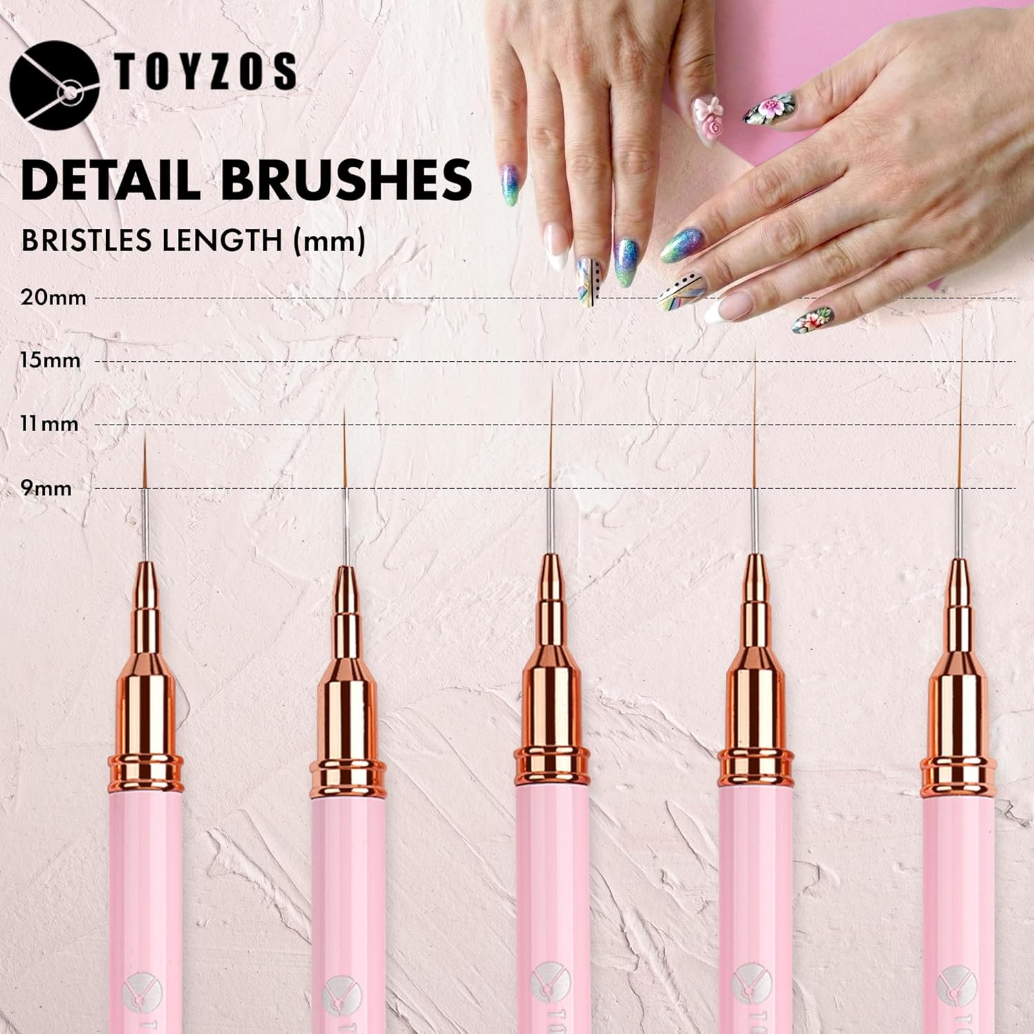 Thin Nail Art Brush Set - Professional Detailing Liner Brushes with Rose Gold Accents for Intricate Nail Art Designs