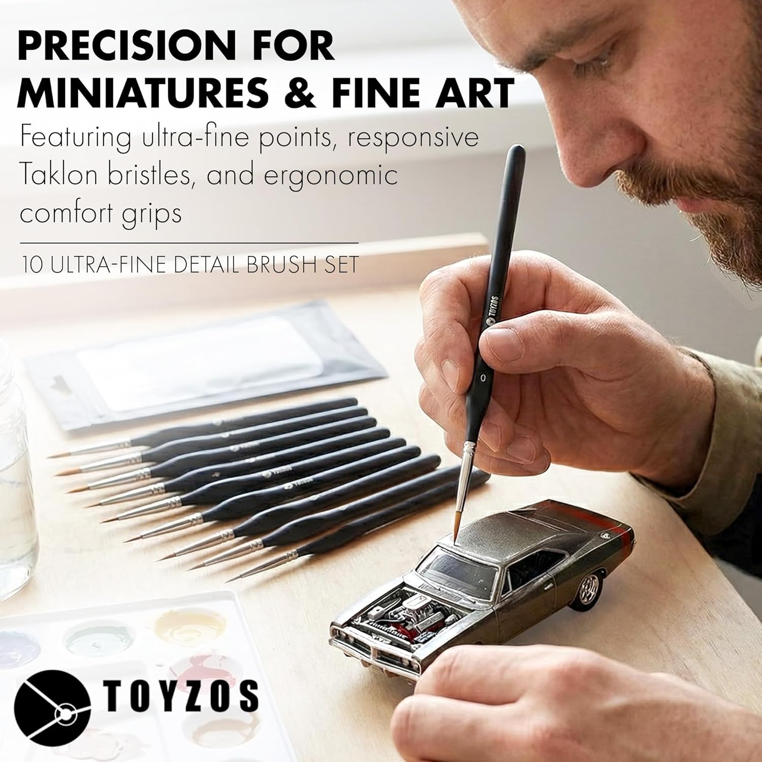 TOYZOS Artist Paint Brushes Watercolor Acrylic - Professional Miniature Paint Brushes Set with Taklon Bristles