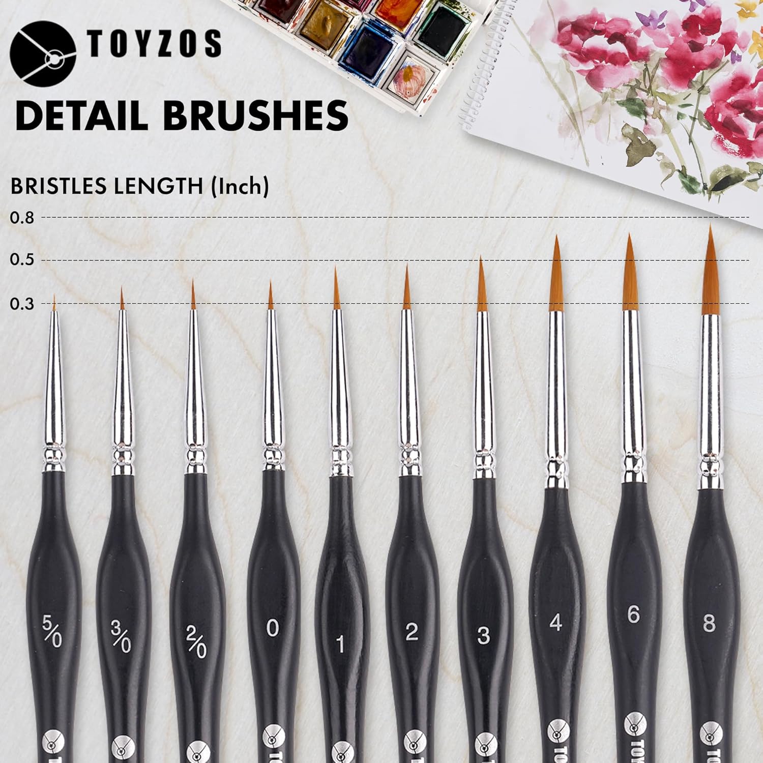 TOYZOS Artist Paint Brushes Watercolor Acrylic - Professional Miniature Paint Brushes Set with Taklon Bristles
