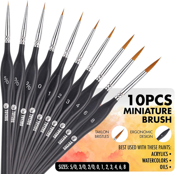 TOYZOS Artist Paint Brushes Watercolor Acrylic - Professional Miniature Paint Brushes Set with Taklon Bristles