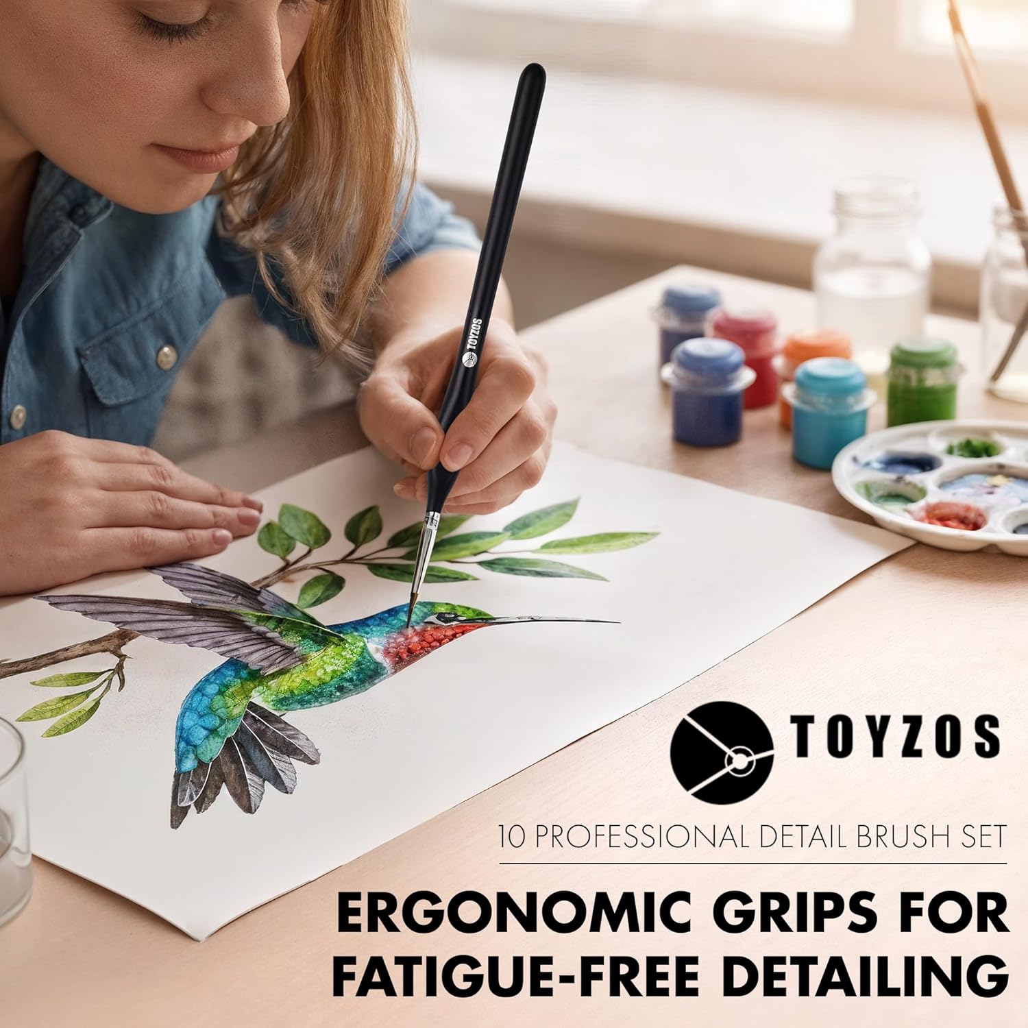 TOYZOS Artist Paint Brushes Watercolor Acrylic - Professional Miniature Paint Brushes Set with Taklon Bristles