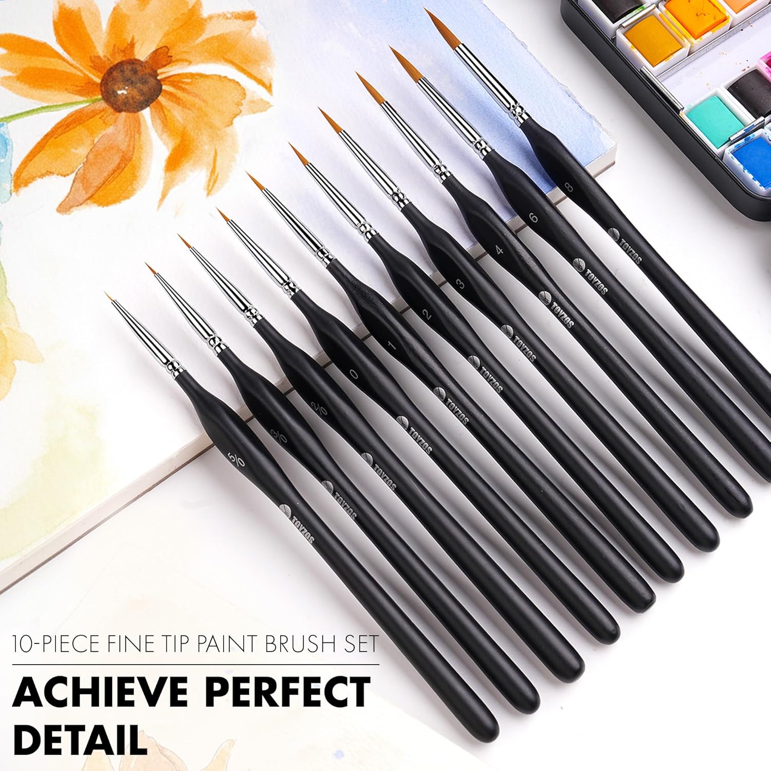 TOYZOS Artist Paint Brushes Watercolor Acrylic - Professional Miniature Paint Brushes Set with Taklon Bristles